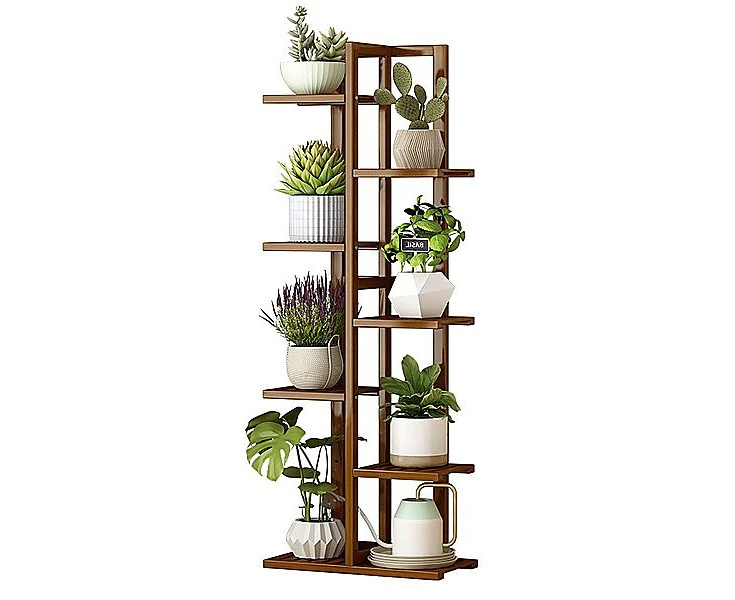 6 Tiers Vertical Bamboo Plant Stand Staged Flower Shelf Rack Outdoor Garden