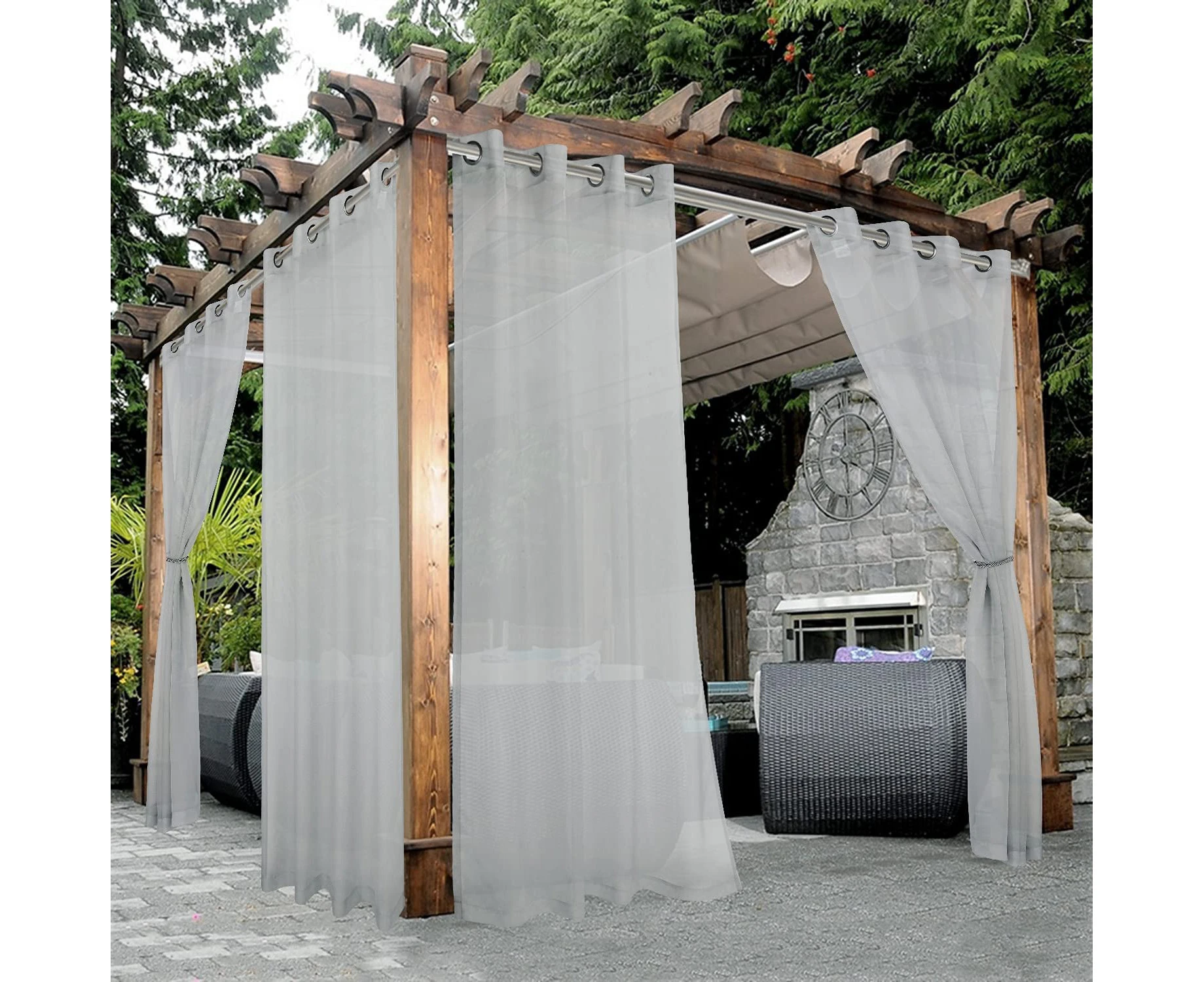 BONZER Waterproof Sheer Outdoor Curtains for Patio - 2 Panels Grommet Indoor Voile Curtains for Living Room, Bedroom, Porch, Pergola, Cabana,54 x 108 inch,