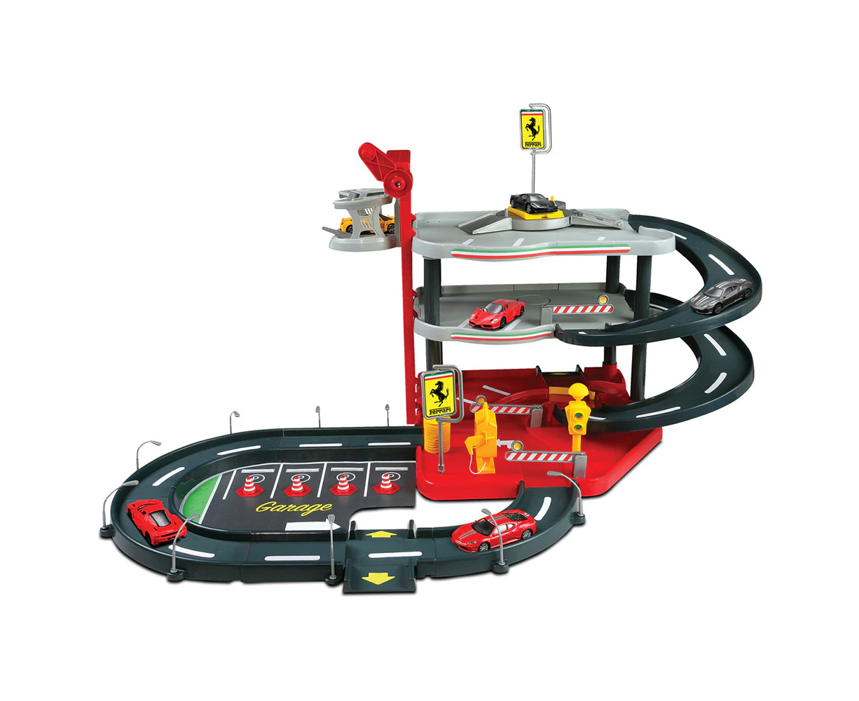 Bburago 1:43 Ferrari Parking Garage Kids Toy Track Play Set w/2 Die Cast Cars 3+