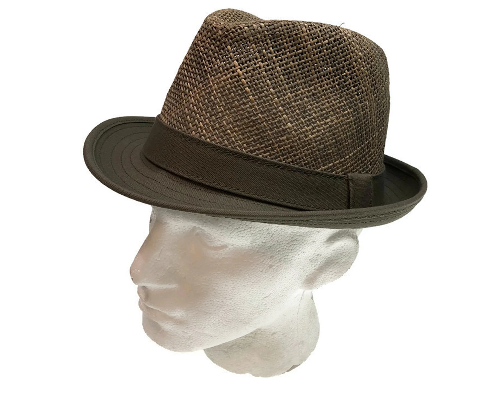 Natural Straw Hat Trilby Fedora With Canvas - Natural