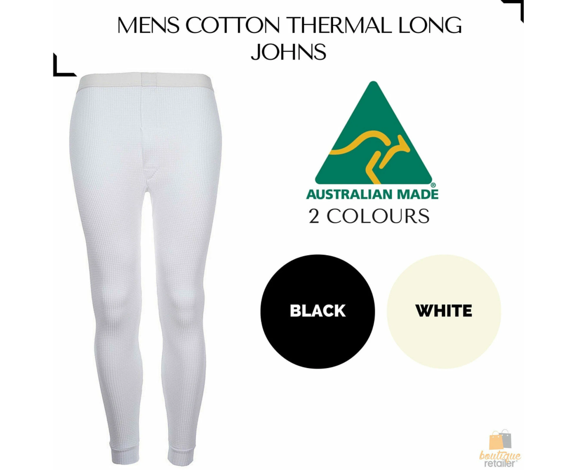 Mens Long Johns Thermal Pants COTTON Underwear Warm Winter Thermals Tights - Black