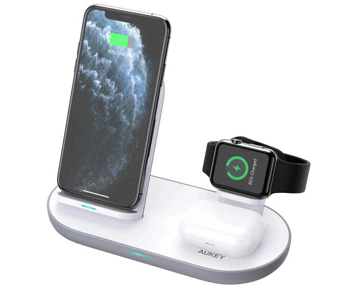 Aukey 3 In 1 Aircore Series Wireless Charging Station Stand White f/ Apple