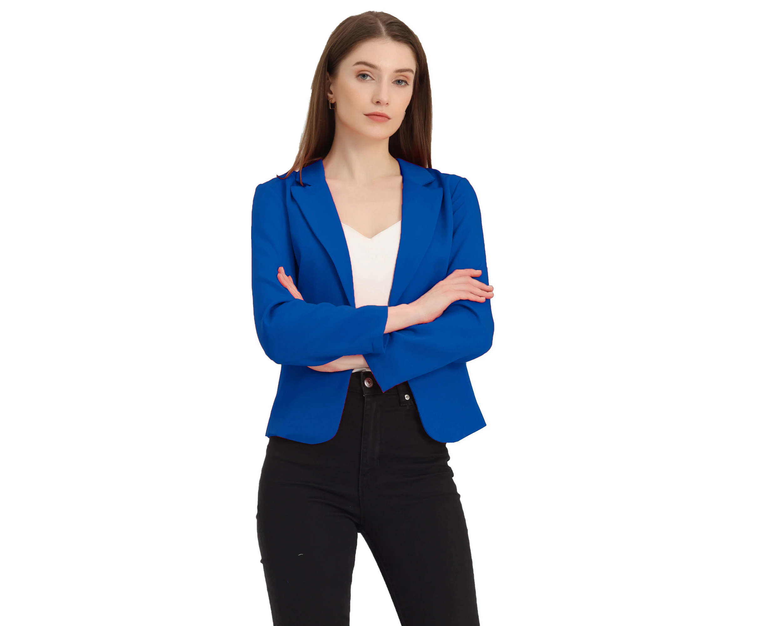 Allegra K Open Front Business Casual Workwear Crop Suit Royal Blue-Solid