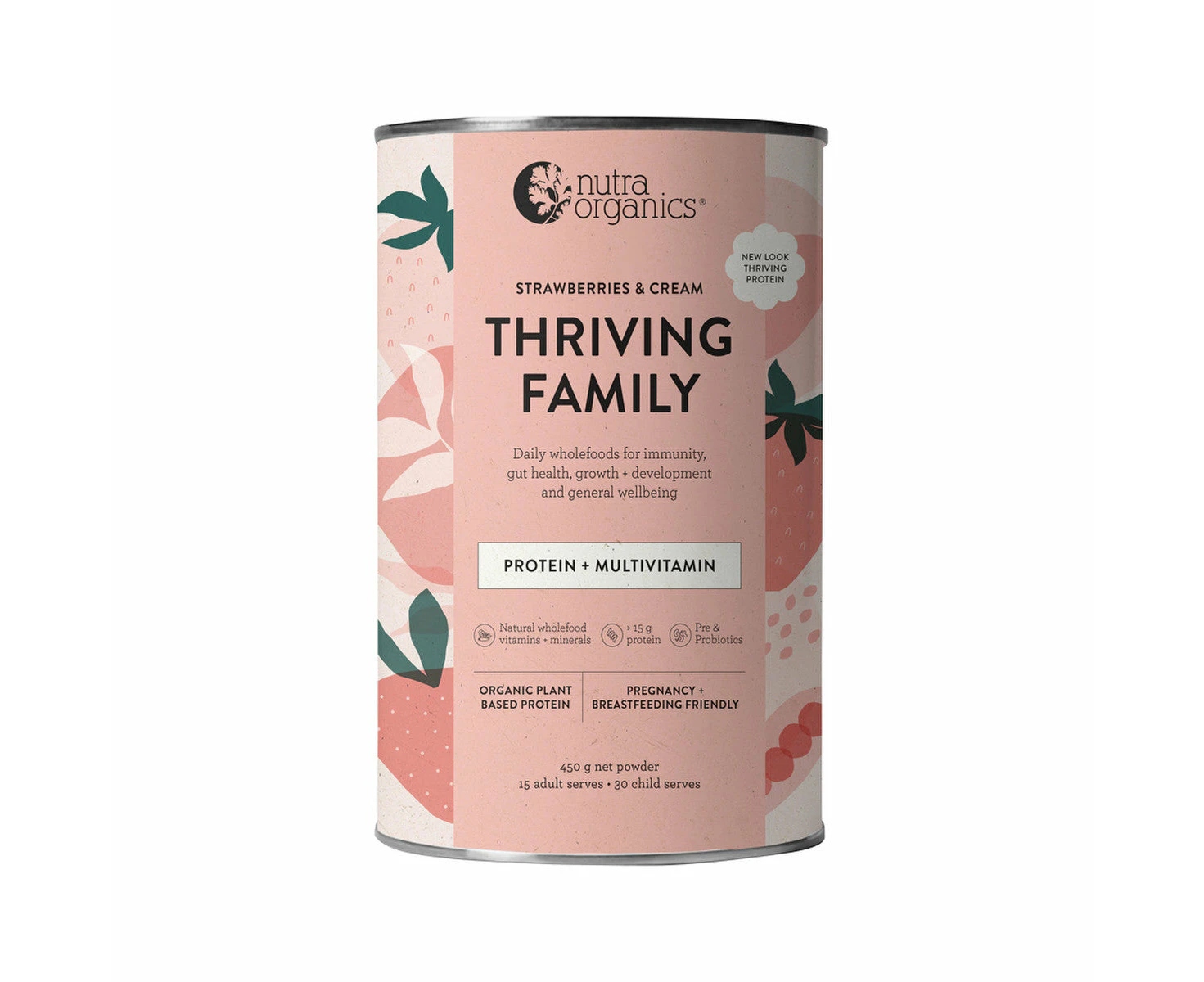 Nutra Organics Organic Thriving Family Protein (Protein + Multivitamin) Strawberries & Cream 450g