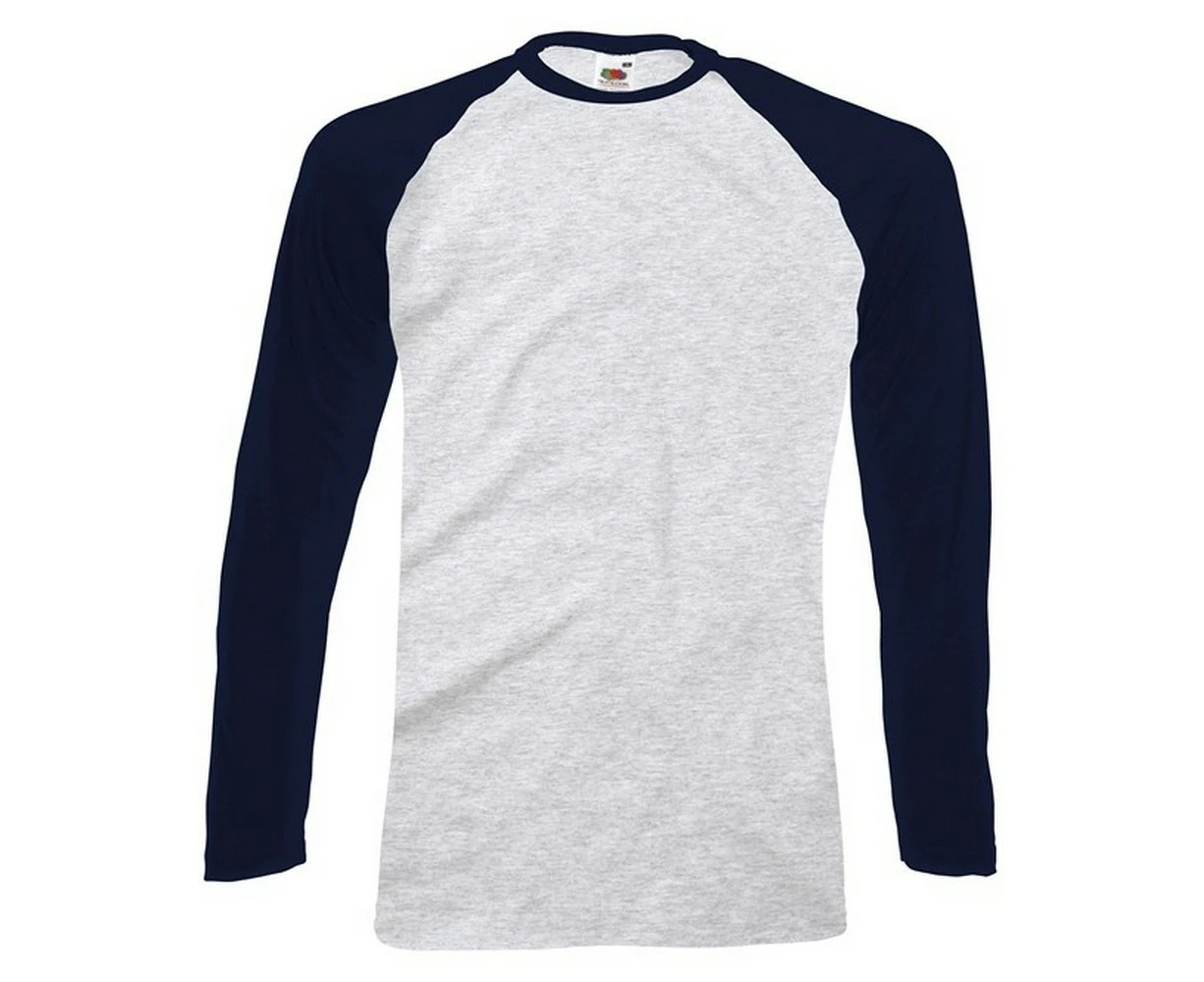 Fruit of the Loom Mens Long-Sleeved Baseball T-Shirt (Grey/Deep Navy) - RW9784