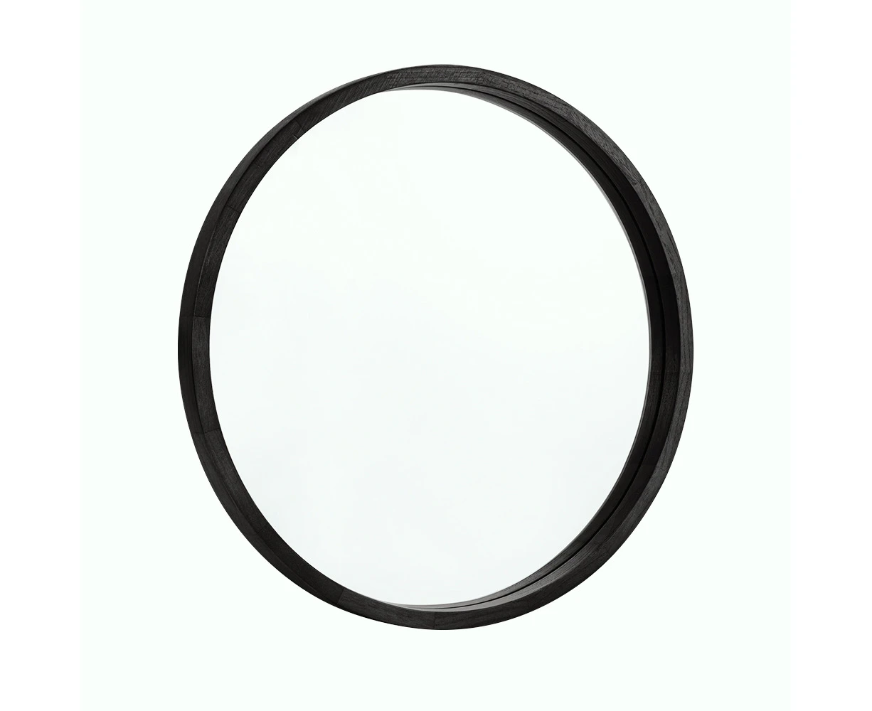 Furb Wooden Wall Mirrors Round Makeup Mirror Bathroom Home Decor 100CM Black