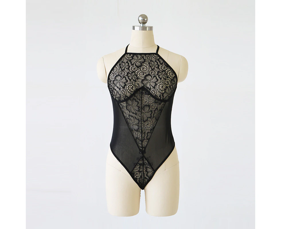 Woman Teddy Lace Leotard Mesh Bodysuit Chemise Halter Nightie