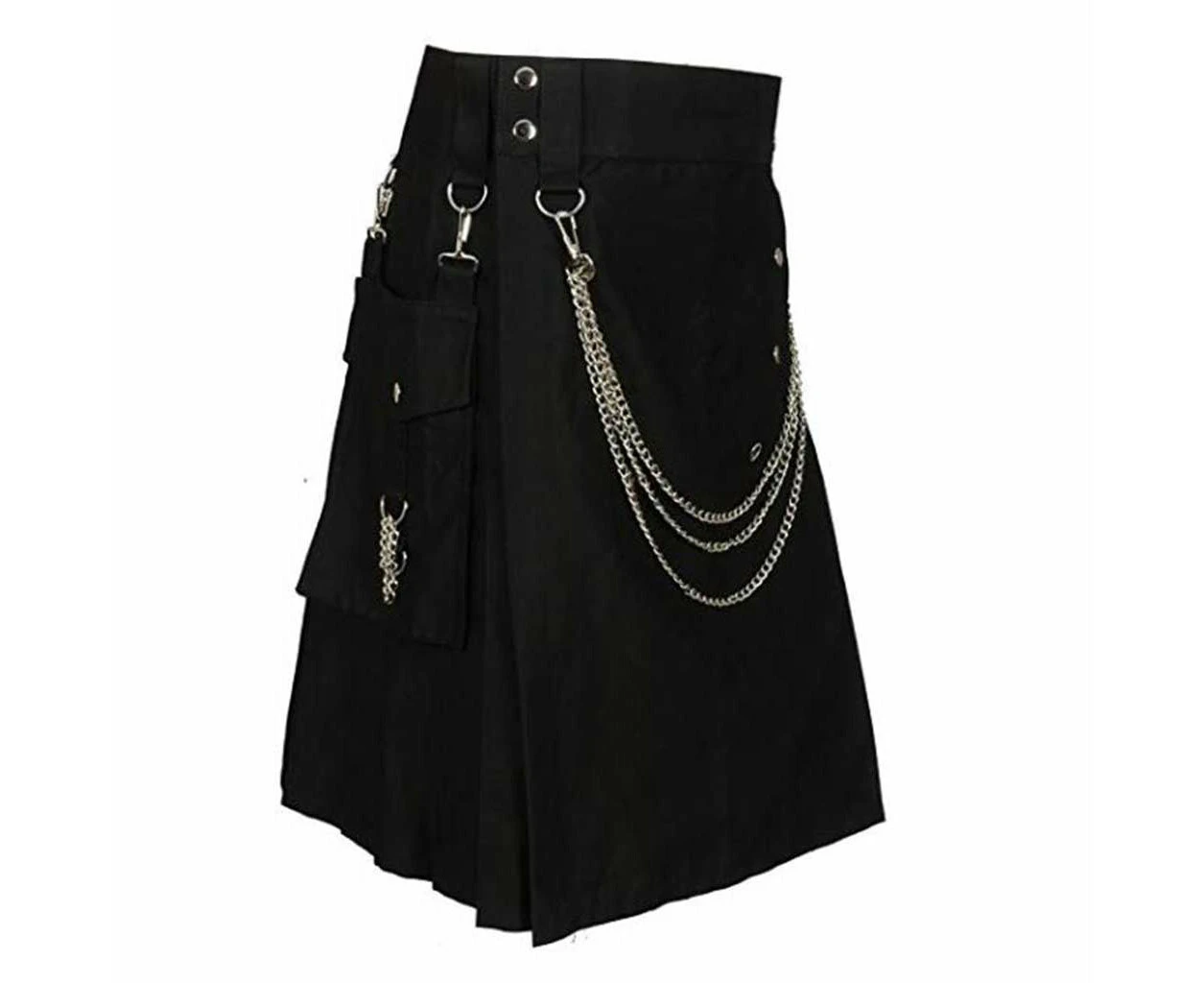 Mens Utility Kilt Chained Black Cargo Scotsman Kilt Outfit Scotland Modern Kilt Traditional Scottish Kilt