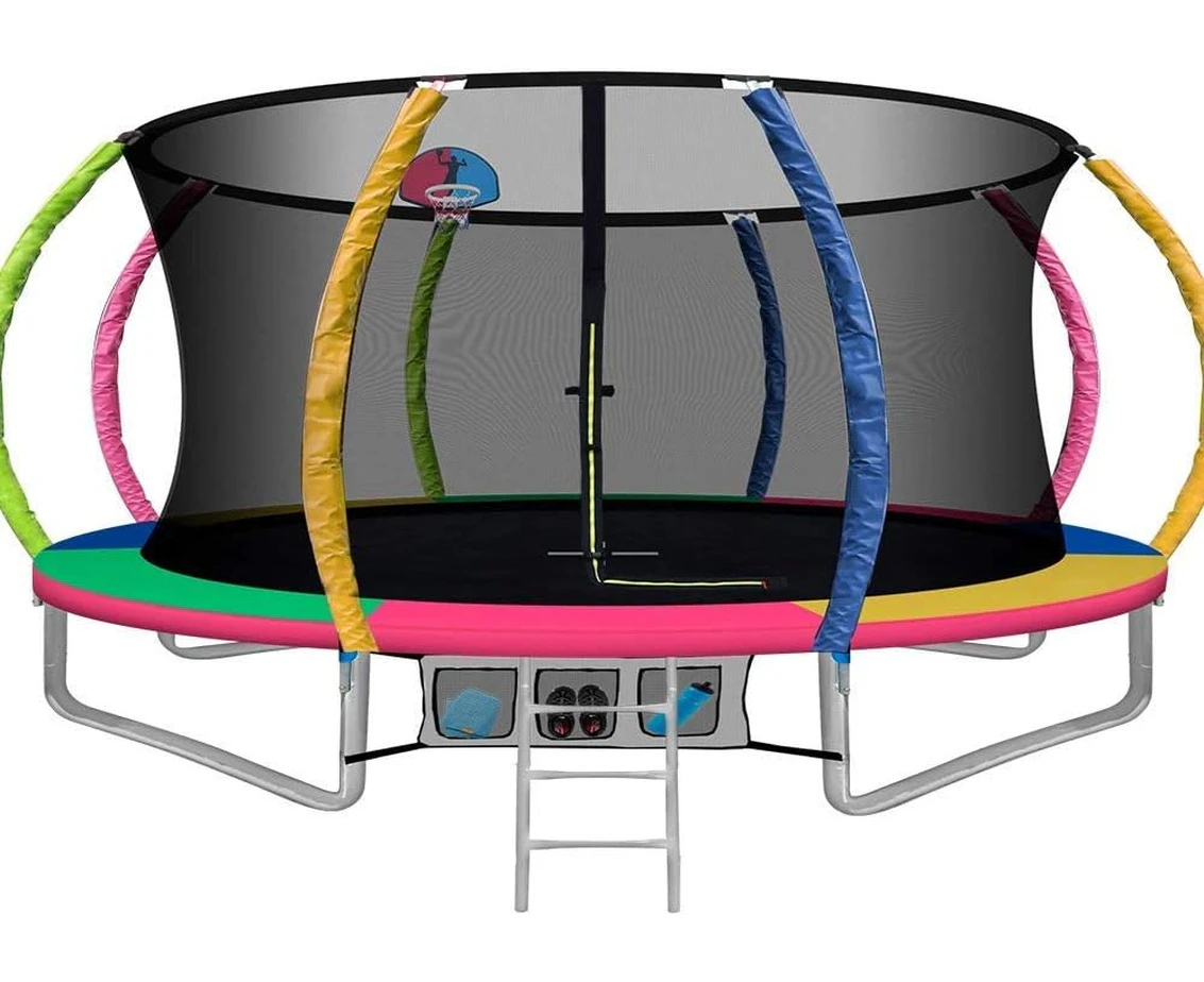 Everfit Trampoline for Kids 8ft 10ft 12ft 14ft 16ft Rebounder Round Trampolines, Outdoor Bouncing Children Gift, Step Ladder Enclosure Safety Net Cover Fam