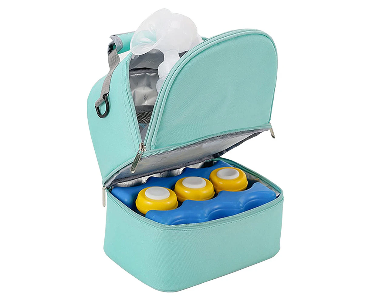 Portable Double Layer Breastmilk Cooler Bag Large Capacity Breast Milk Backpack-Mint Green