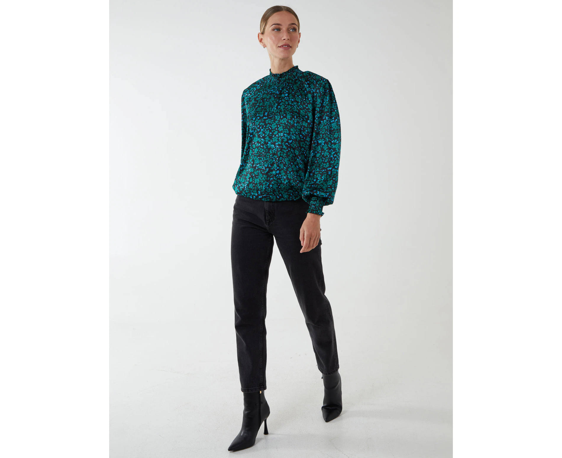 Blue Vanilla Shirred Balloon Elasticated Hem Top - GREEN