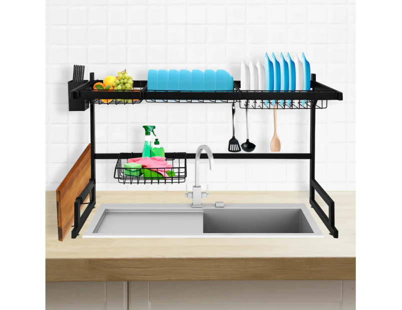 Toque Dish Drying Rack Over Sink Steel Black Plate Dish Drainer Organizer 2 Tier