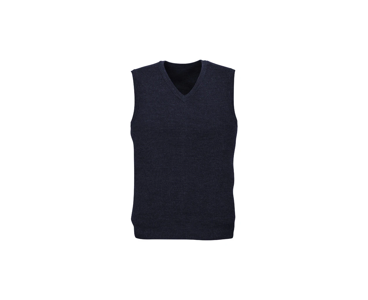 Mens Wool Blend V Neck Vest Sleeveless Double Knit - Navy