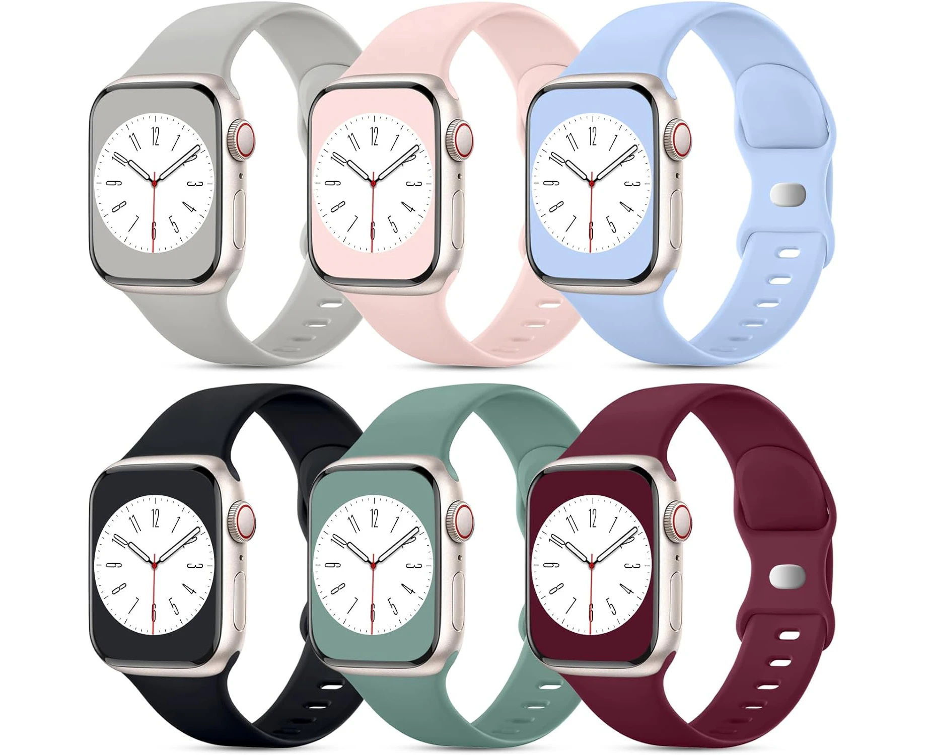 Witzon 6 Pack Sport Band Compatible with Apple Watch Bands 38mm 40mm 41mm Series 10 9 8 7 6 5 4 3 2 1, Soft Adjustable Replacement Silicone Straps for iWat