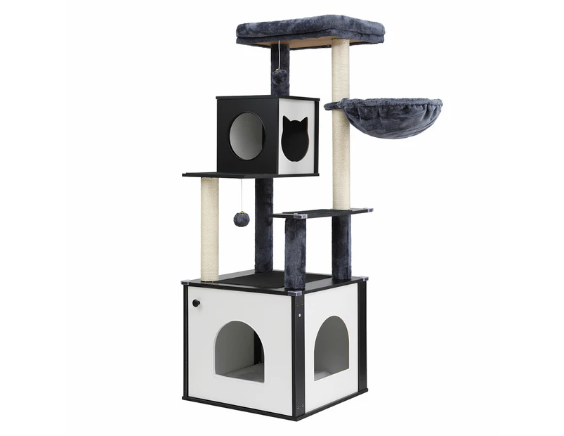 Cat tree black medium size multi-tiered scratching post plush bed