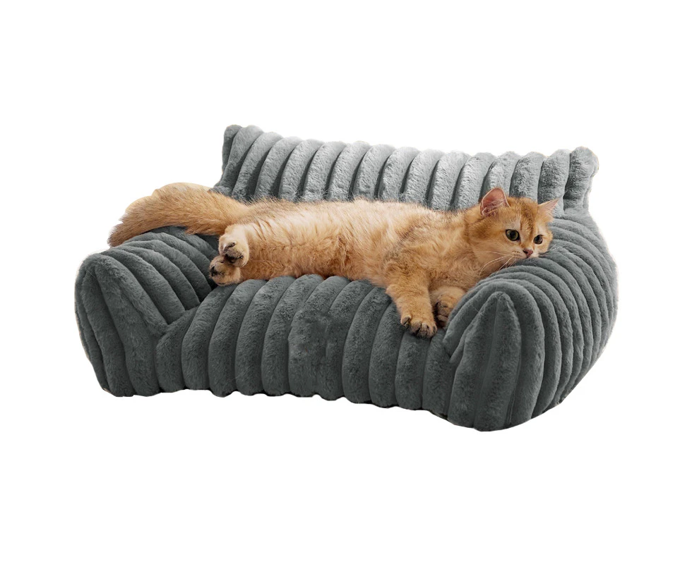 Corduroy Pet Bed Winter Warm Cat Sofa Dog Couch Comfortable Cushion for Cats and Dogs Plush Sleeping Mat for Indoor -Gray