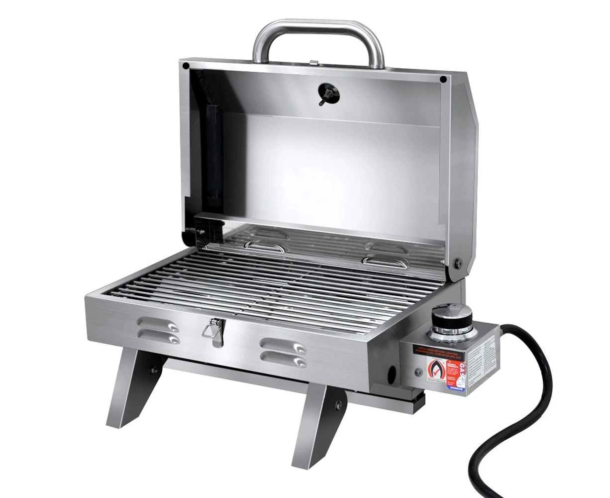 Portable Gas BBQ Grill 12000 BTU Foldable Stainless Steel Camping Outdoor LPG 60.5x32x58.5cm