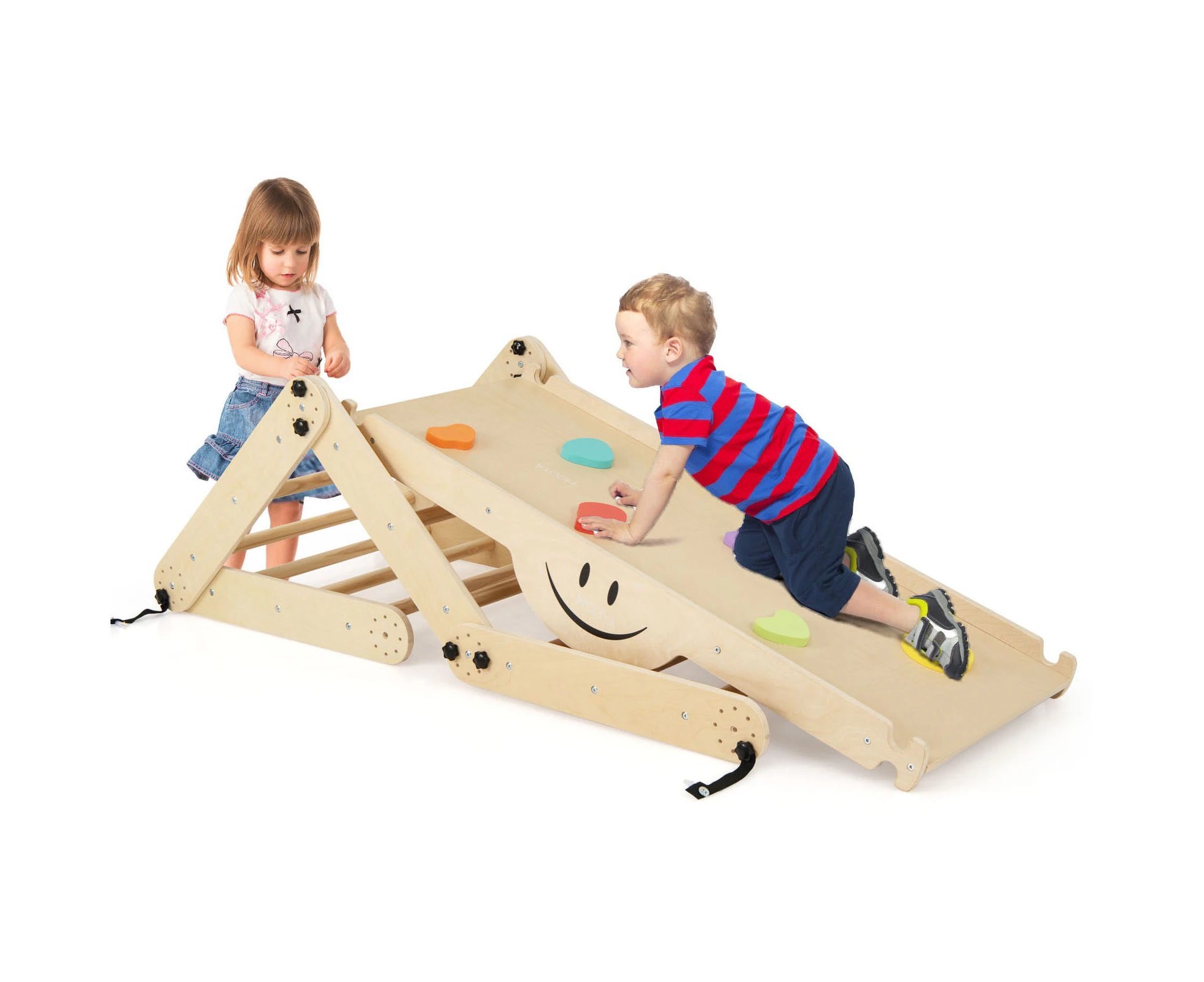 Multi-in-1 Wooden Climbing Playset Montessori Climber Toy w/Slide & Seesaw Indoor Activity Center