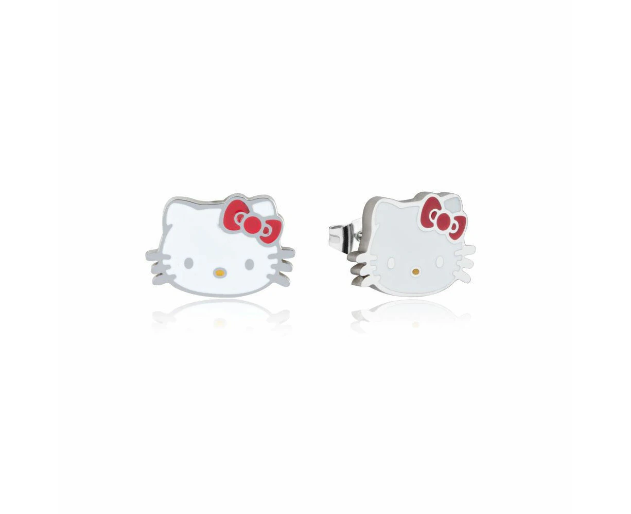 Couture Kingdom ECC Sanrio Hello Kitty Head Enamel Stud Earrings 12mm Silver