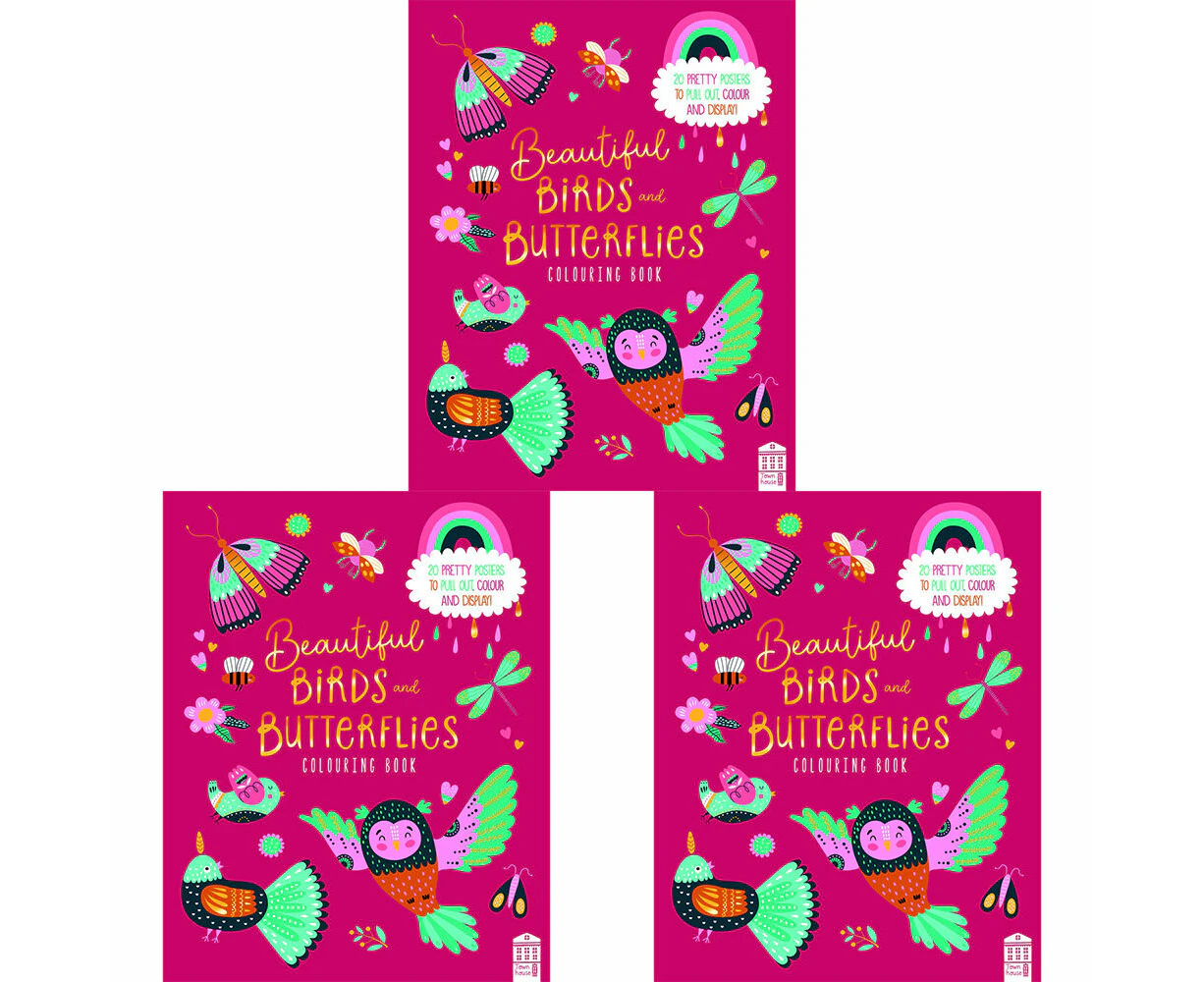 3PK Townhouse Butterflies & Birds 35.5x28cm Kids/Child Colouring Book Paperpack