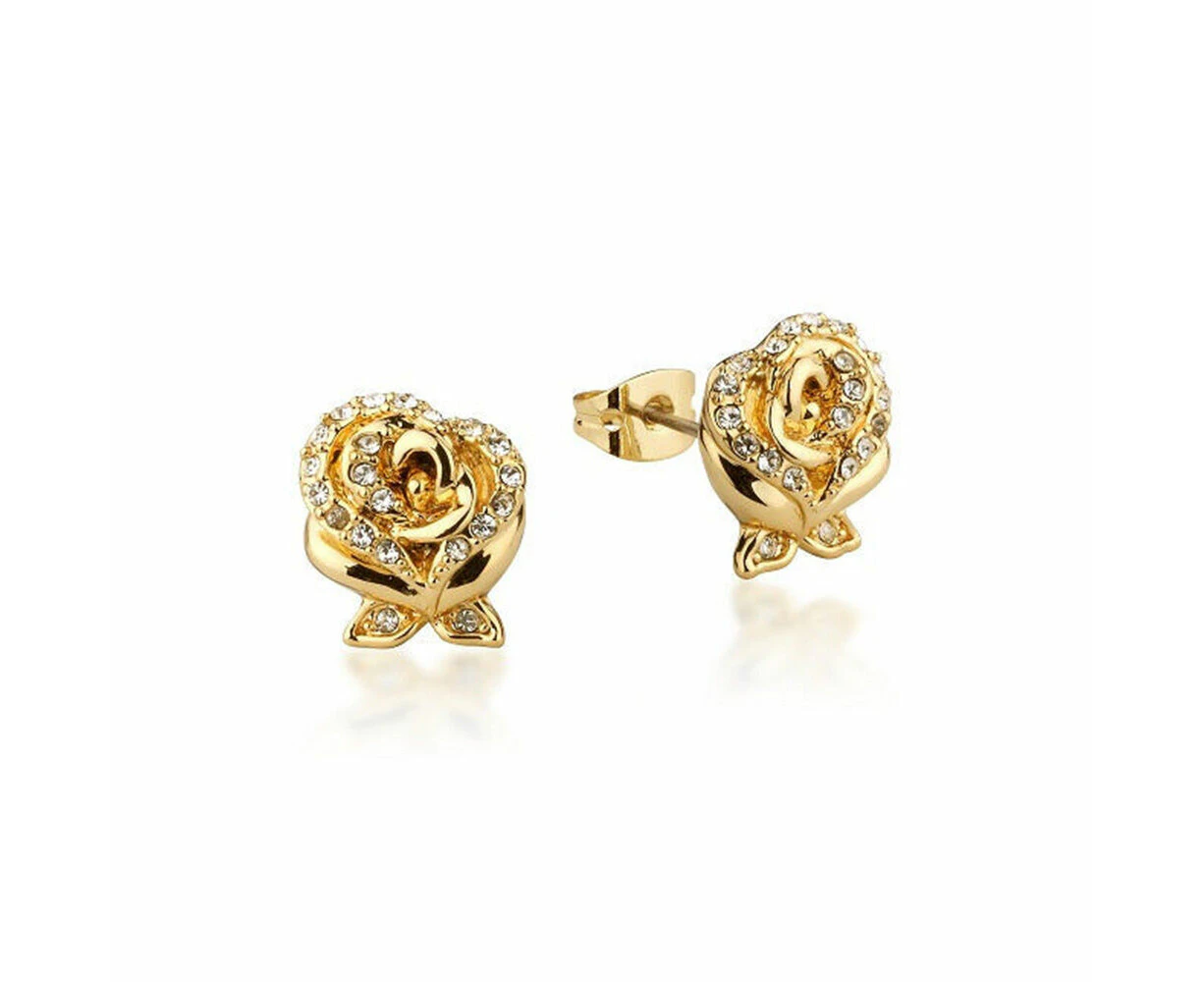 Couture Kingdom Disney Beauty & The Beast Enchanted Rose Crystal Earrings Gold