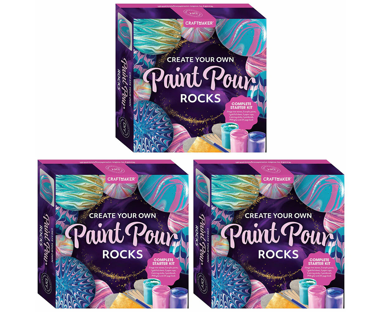 3PK Craft Maker Create Your Own Paint Pour Rocks DIY Creative Art Activity Kit