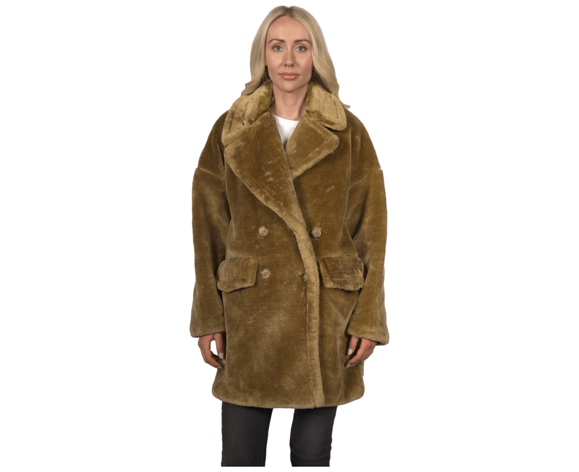 Topshop Women's Hazel Faux Fur Coat - Mustard