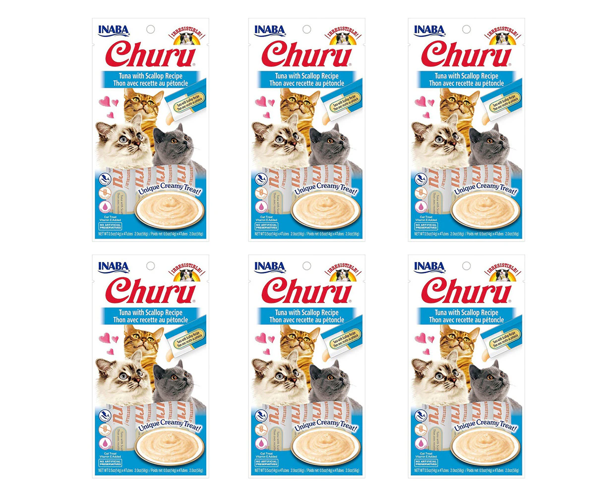 6PK Inaba Churu Tuna w/ Scallop Flavour Recipe Cat/Kitten Pet Food Treat Pack