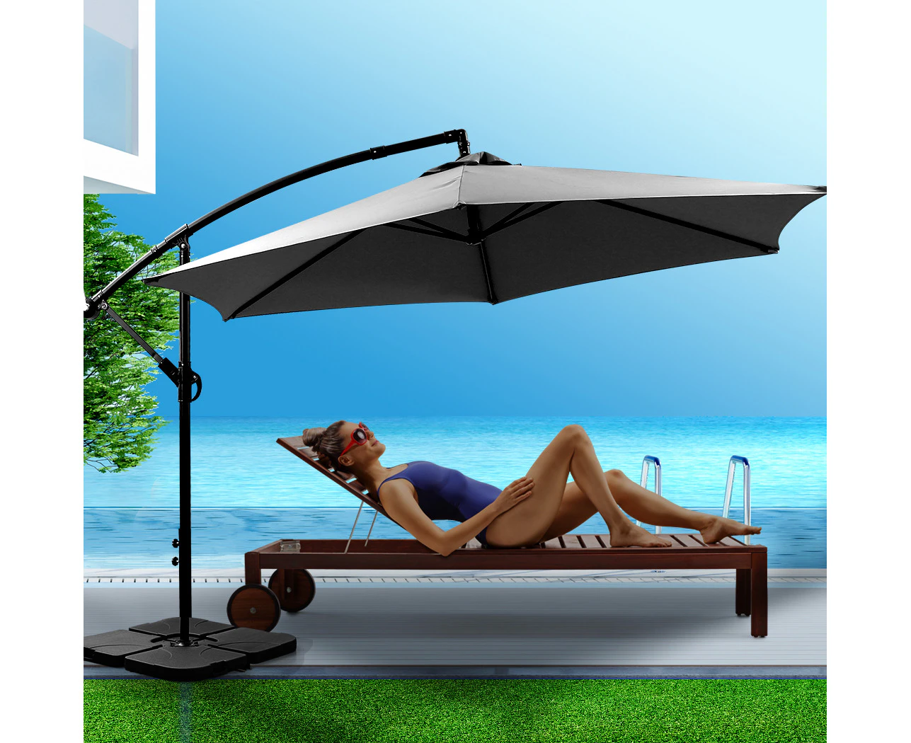 Mountview 3M Outdoor Umbrella Cantilever Base Stand Garden Patio Beach Umbrellas