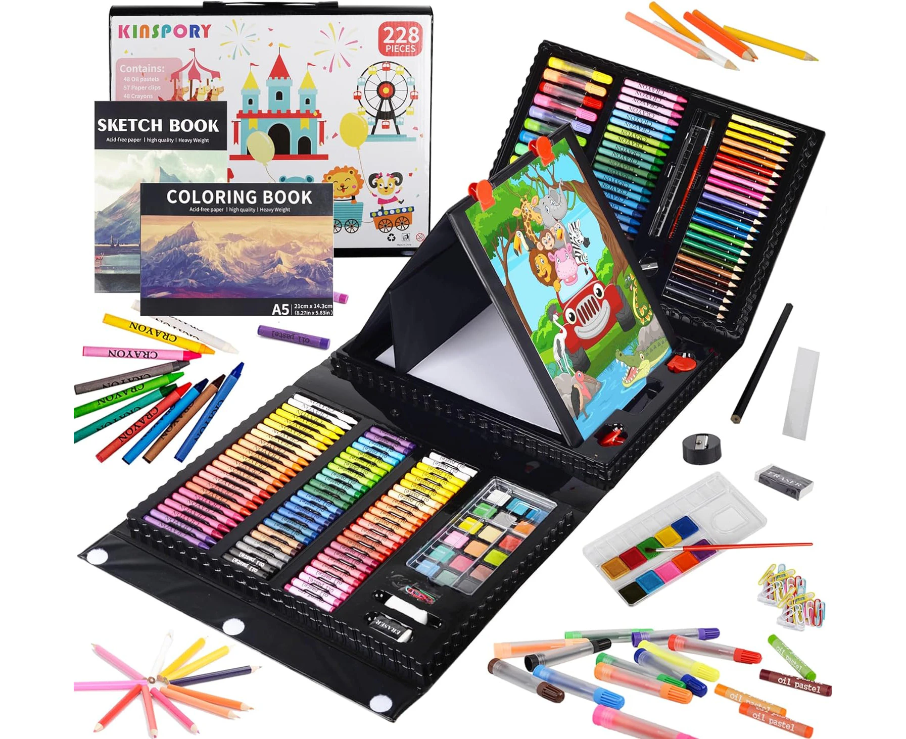 KINSPORY Art Set, 290 Pack Art Kit Drawing Kit for Kids Girls Boys, Deluxe Gift Art Supplies with Trifold Easel, Coloring Pad, Sketch Pad, Pastels, Crayons