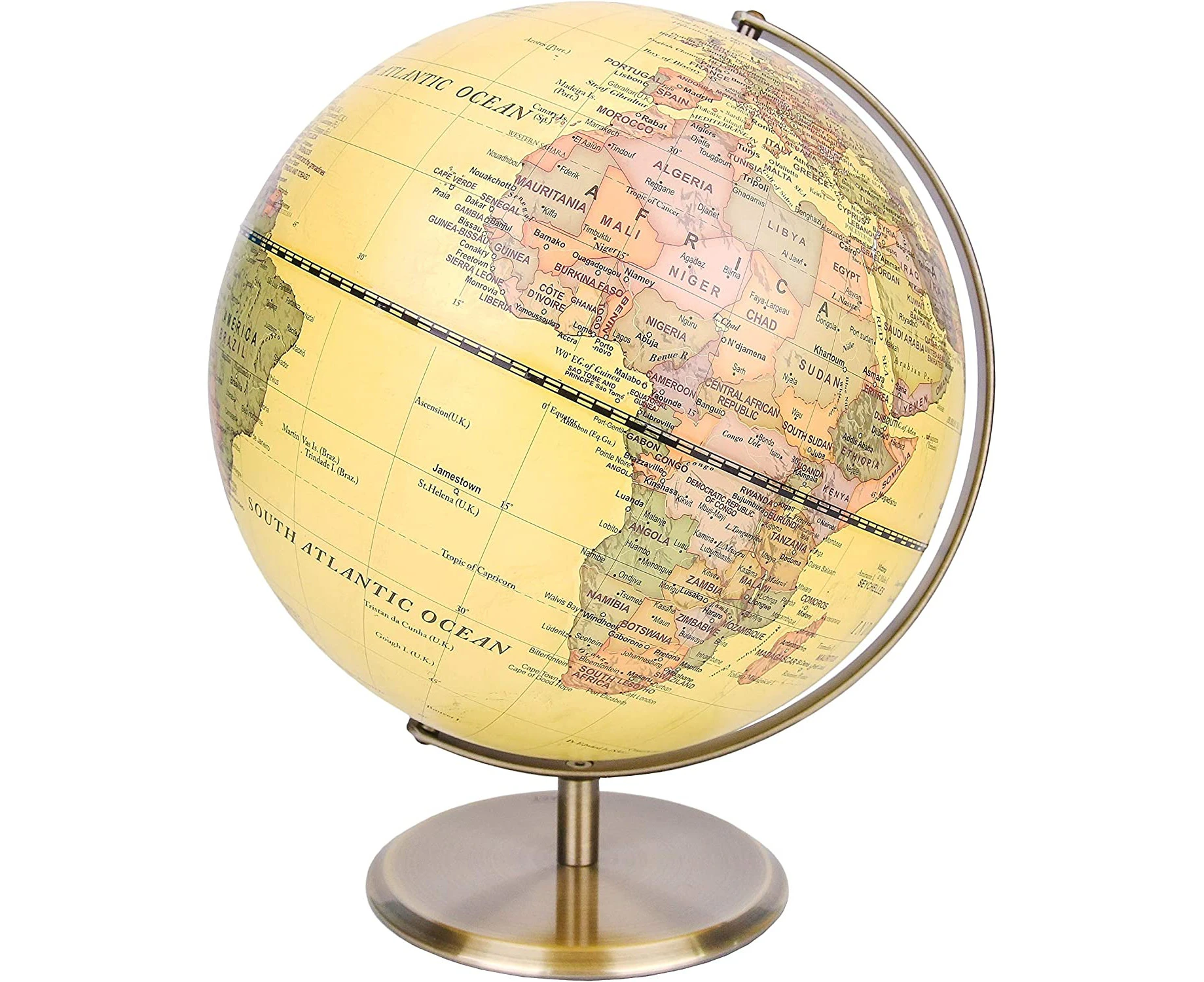 Exerz 12''/30cm World Globe Antique Globe Metal Arc and Base Bronzed colour – Large rotating globe - Educational/Geographic/Modern Desktop Decoration