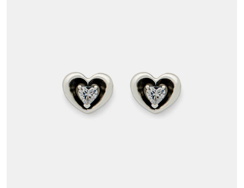 Pandora Radiant Heart & Floating Stone Stud Earrings - Silver