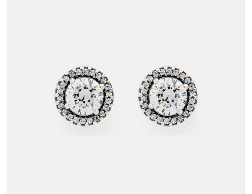 Pandora Round Sparkle Stud Earrings - Silver