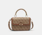 GUESS Orlina Logo Top Handle Flap Bag - Latte Logo/Brown