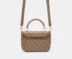 GUESS Orlina Logo Top Handle Flap Bag - Latte Logo/Brown