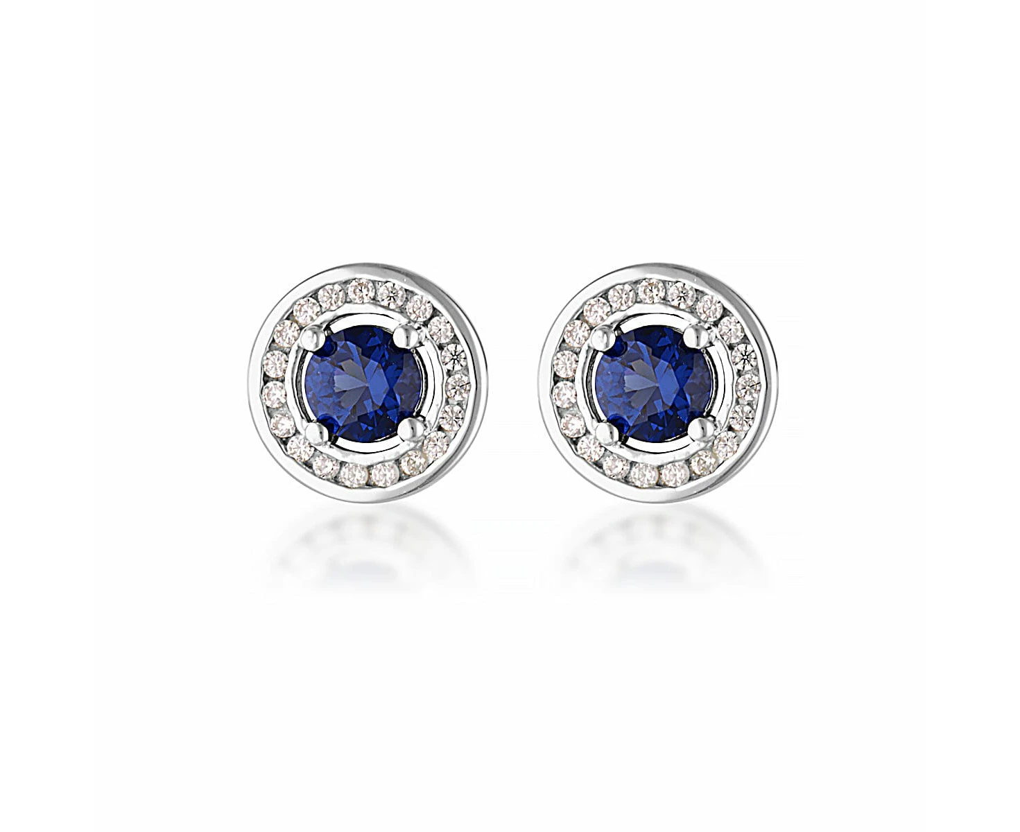 Bevilles Jewellers MILESTONE SAPPHIRE HALO EARRINGS IN SILVER