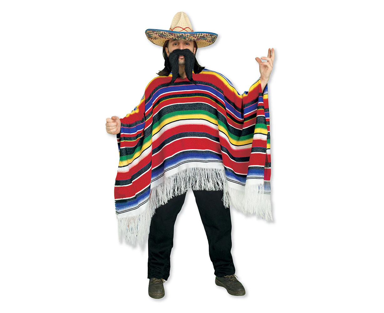 Mexican Adult Sombrero Spanish Poncho Costume