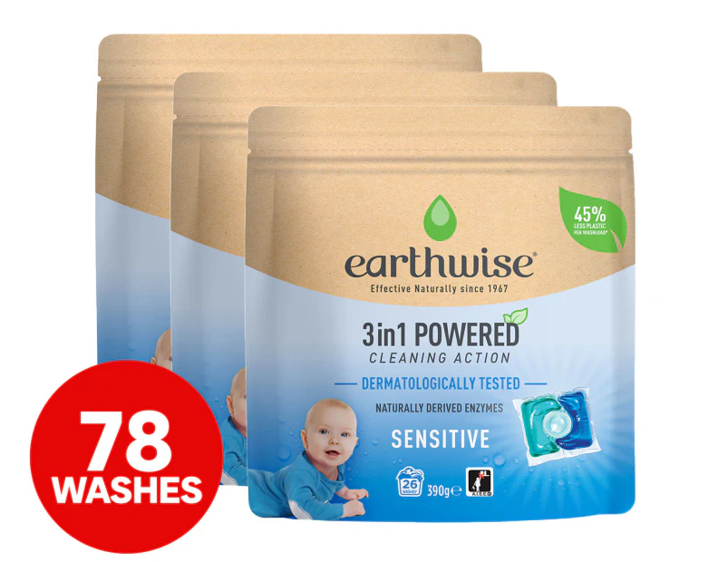 3 x 26pk Earthwise Sensitive Front & Top Loader Laundry Detergent Capsules