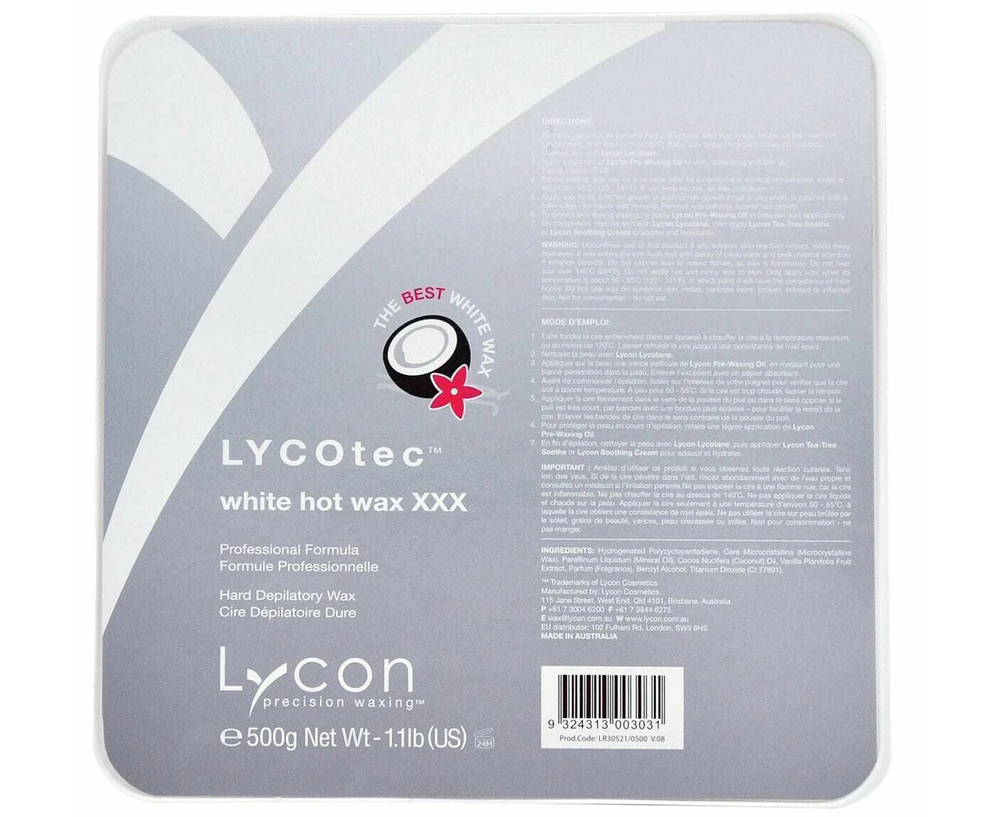 Lycon LycoTec White Hard Hot Wax Pallet Tray Waxing Hair Removal 500g