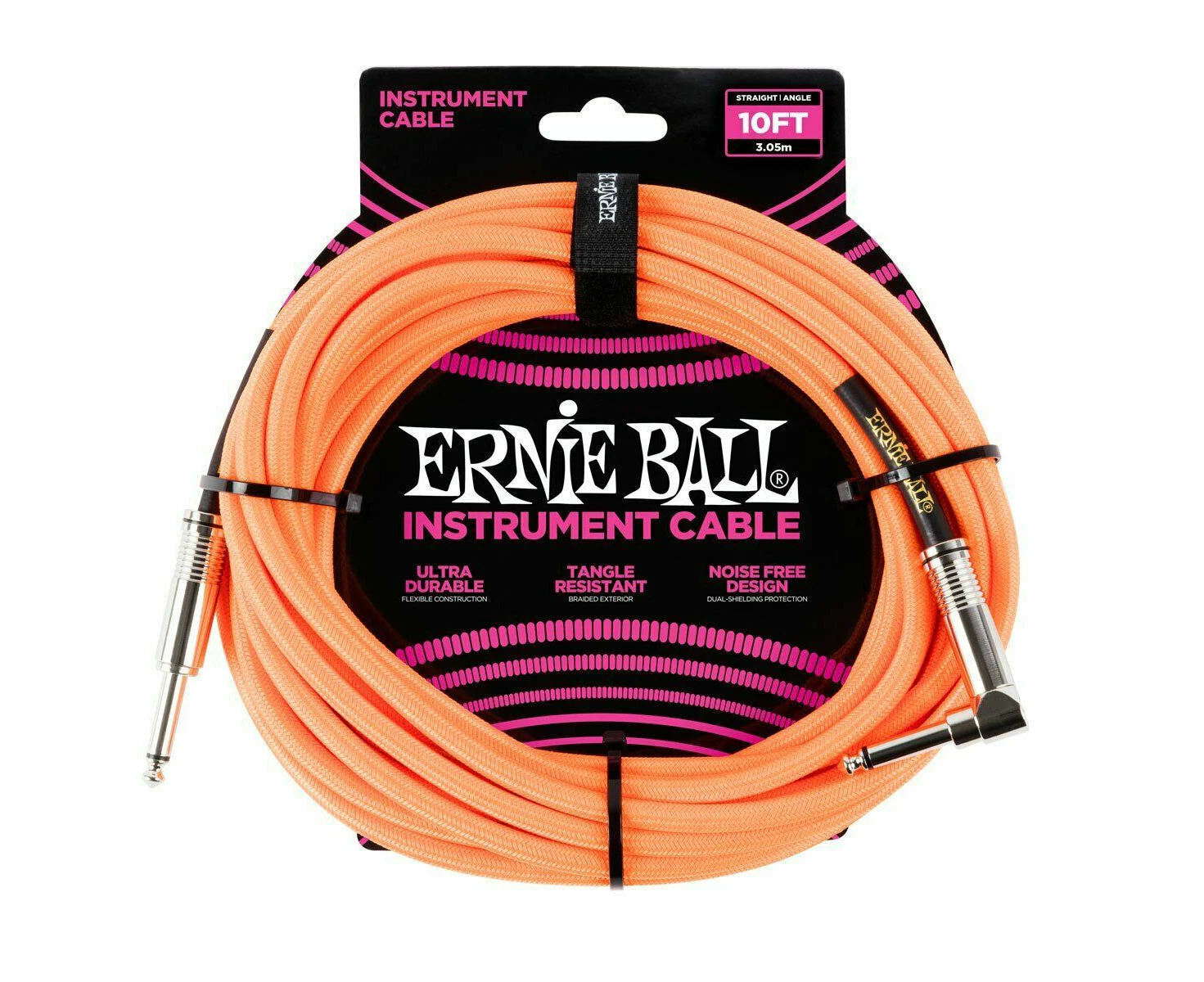 Ernie Ball 10ft Braided Straight / Angle Instrument Cable - Single Guitar Lead