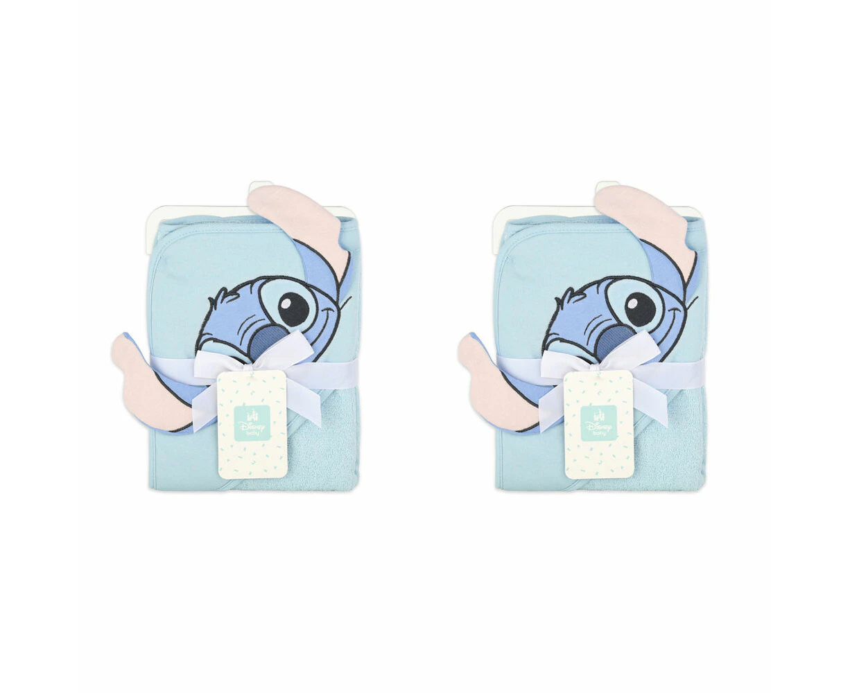 2PK Disney Stitch Baby/Kids Cotton Character Hooded Bath Towel 76x76cm Blue