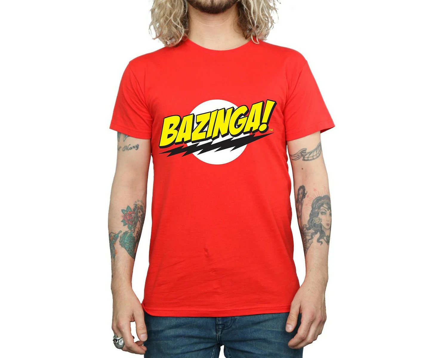 The Big Bang Theory Mens Bazinga Cotton T-Shirt (Red) - BI1582