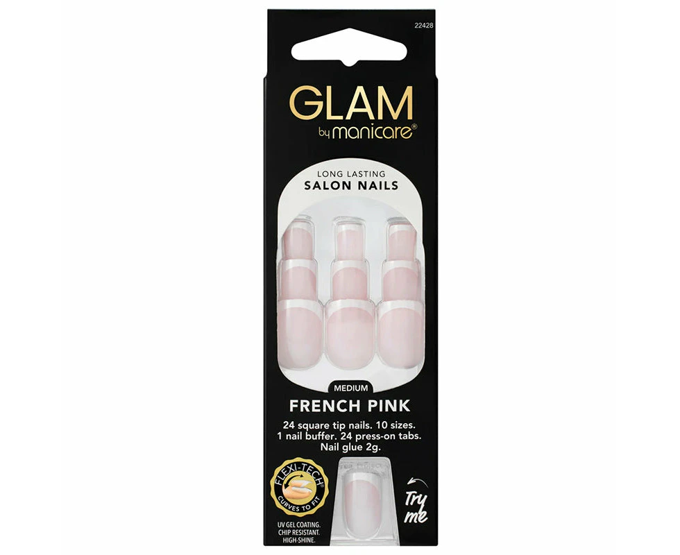 Glam By Manicare Press On Nails -Medium French Pink Kit