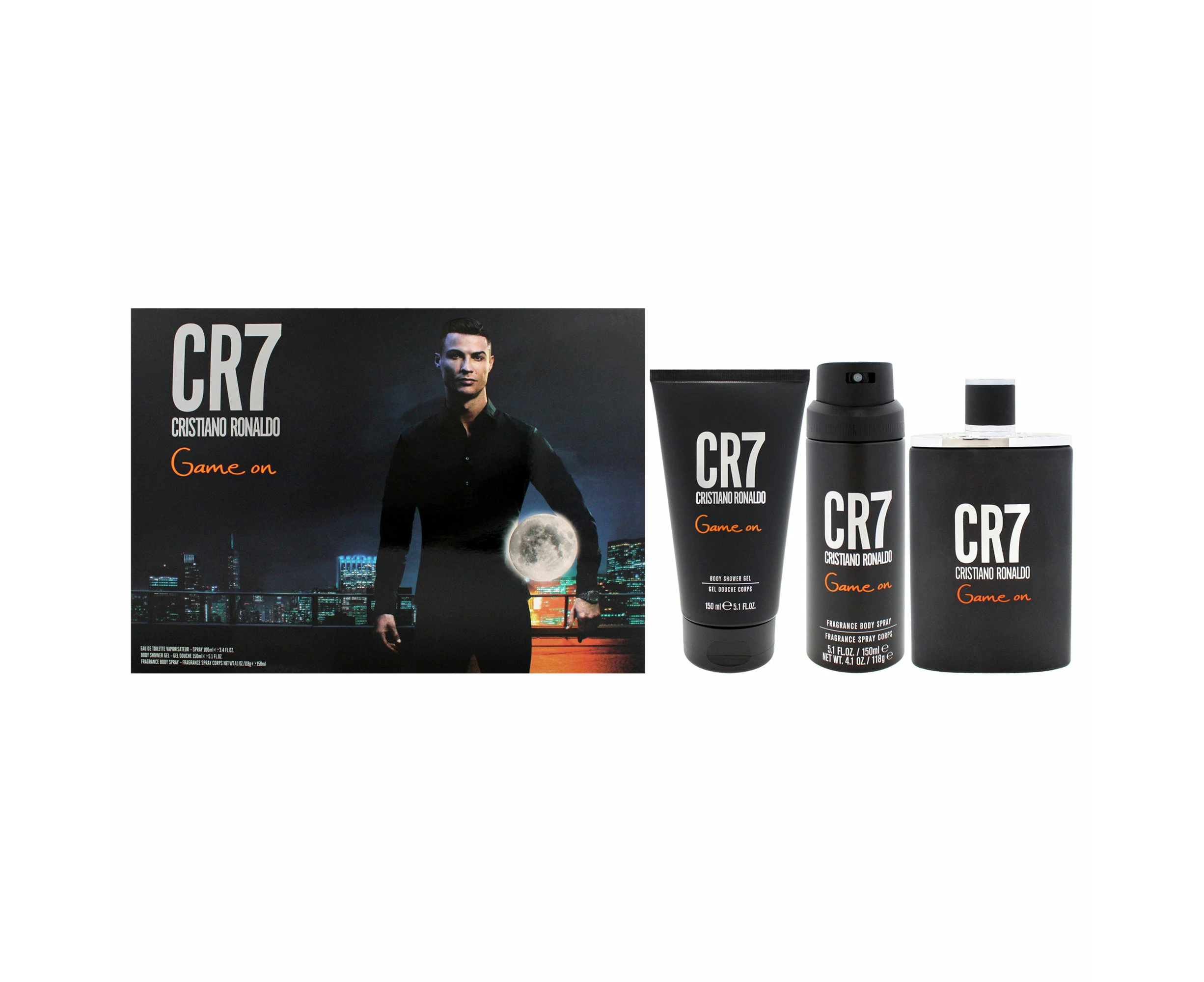 Game On by Cristiano Ronaldo for Men - 3 Pc Gift Set 3.4oz EDT Spray, 5.1oz Shower Gel, 5.1oz Body Spray