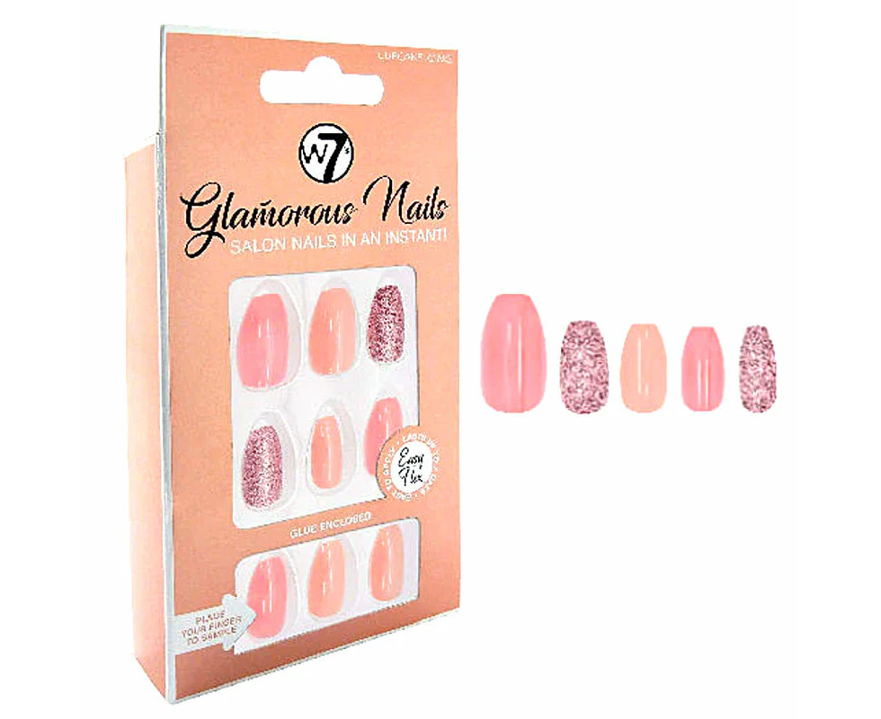 W7 Glamorous Fake Adhesive Nails 24 Pack - Cupcake Icing