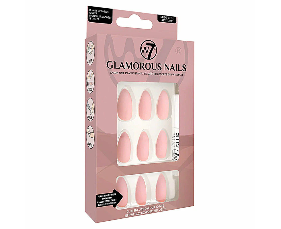 W7 Glamorous Fake Adhesive Nails 24 Pack - Nude With Attitude