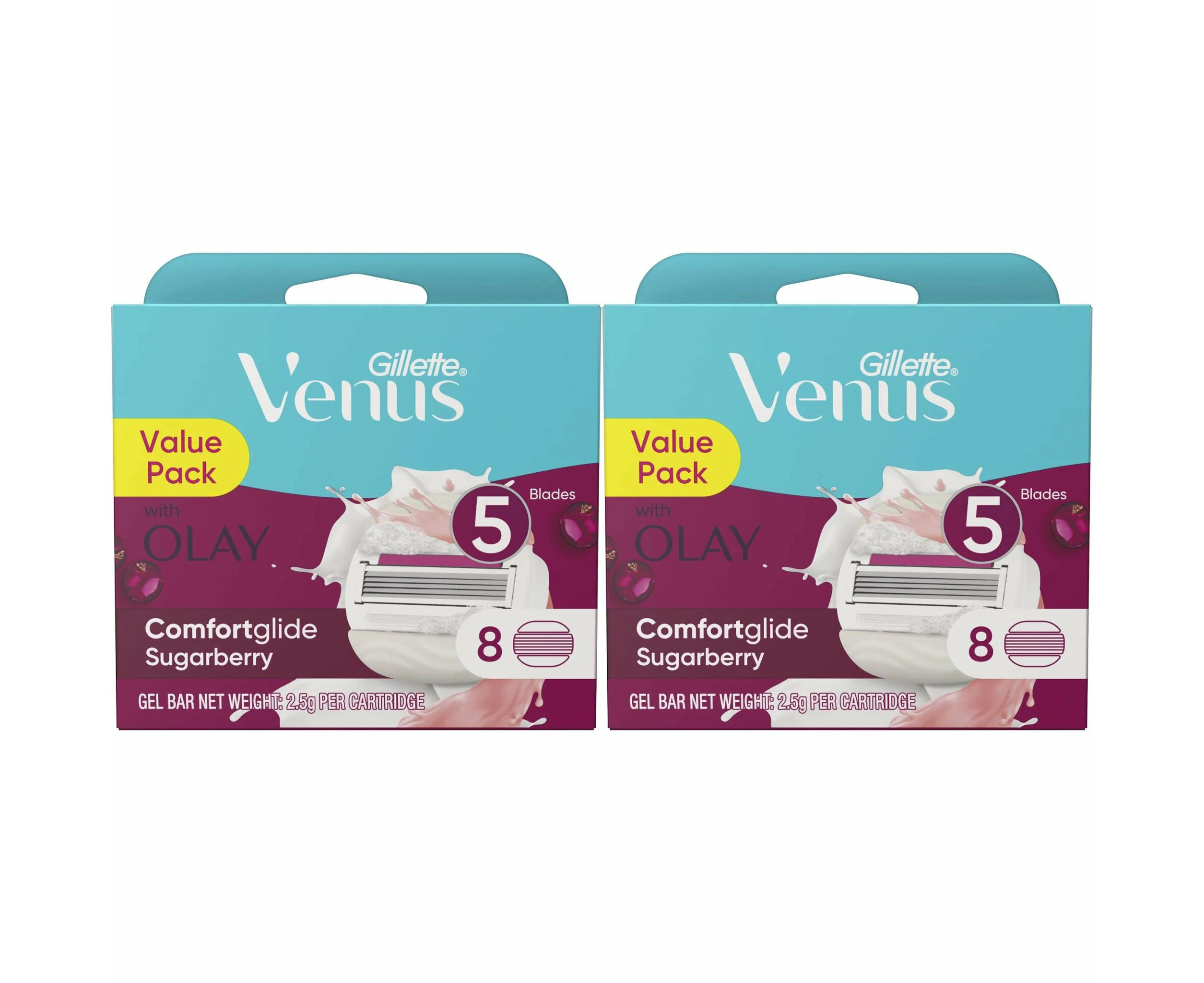 Gillette Venus Comfortglide & Olay Sugarberry Razor Refill Blades 8 Count - 2-Pack (Save 20%)