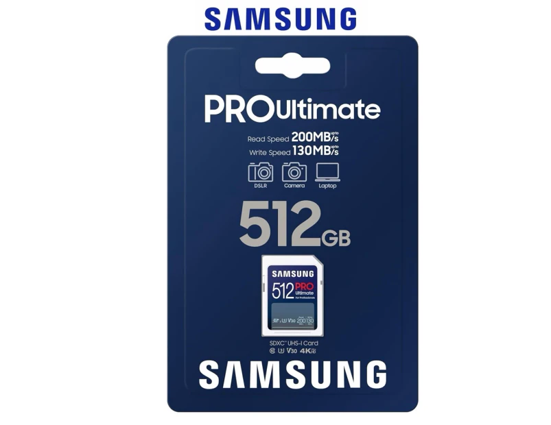 SD Card SAMSUNG PRO Ultimate 512GB SDXC C10 U3 V30 DSLR Camera Memory 200MB/s