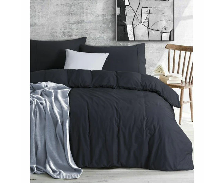 Elan Linen 100% Cotton Vintage Washed Quilt Cover Set – Charcoal