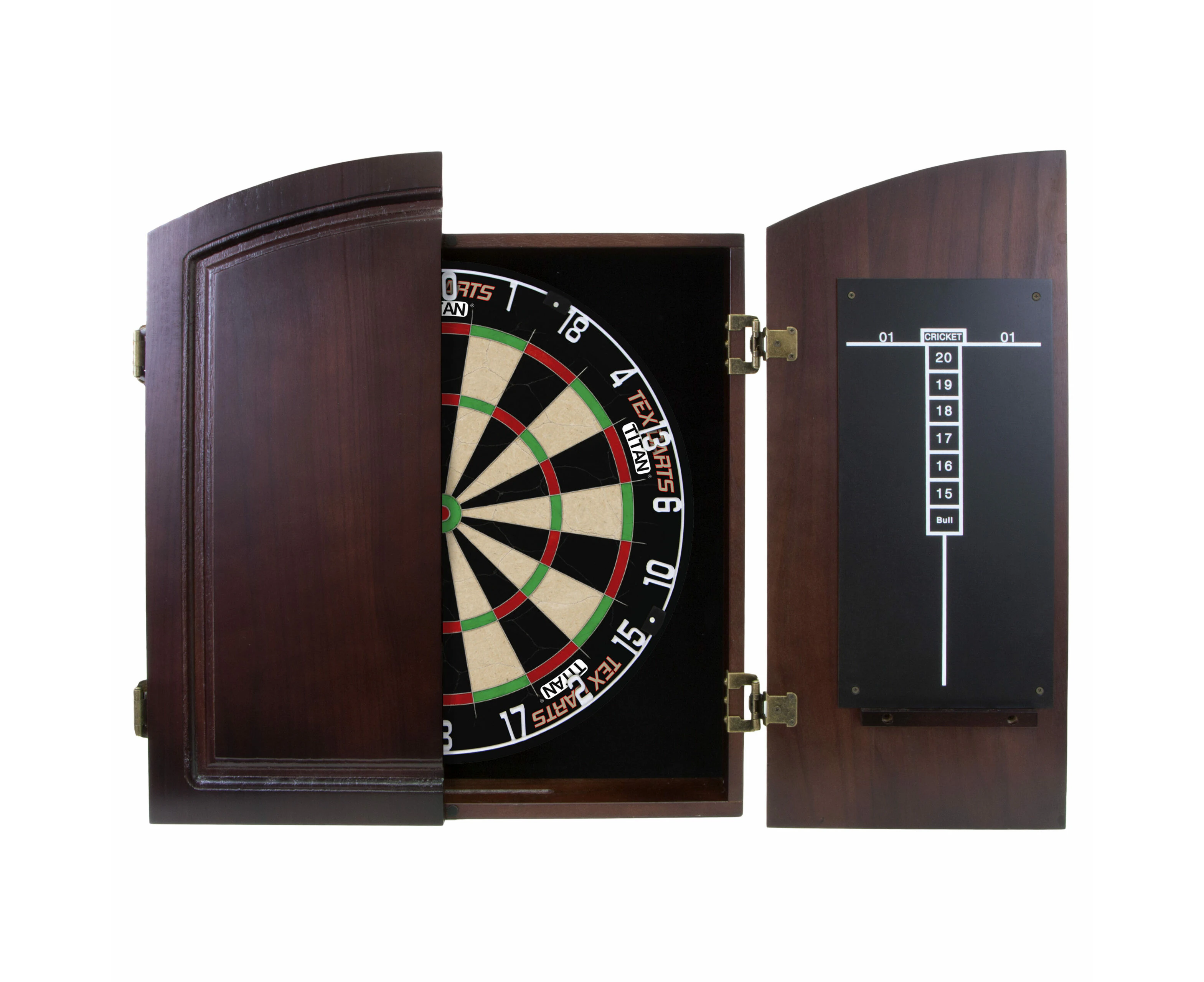 Tex Darts Titan Dart Board + Solid Wood Timber Cherry Cabinet + Darts